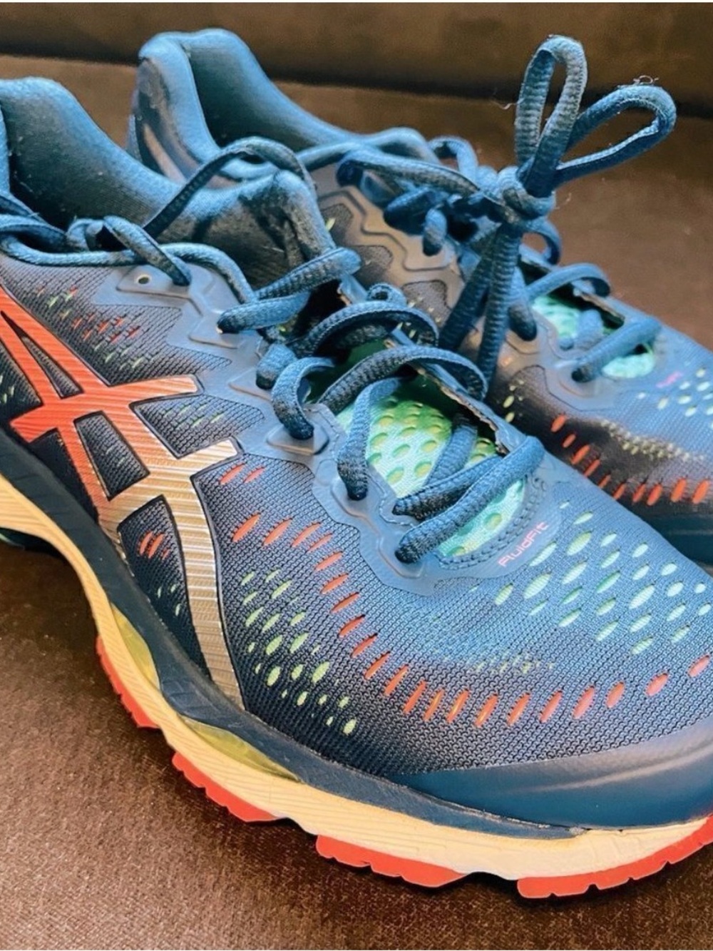 Asics GEL Kayano 23 Dark Navy Orange Turquoise running shoes 8 US 39.5 EUR
